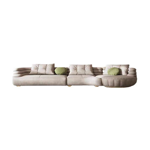 Eric Beige Suede Fabric Curved Secional Sofa Round Chaise Couch
