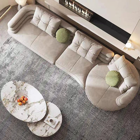Eric Beige Suede Fabric Curved Secional Sofa Round Chaise Couch
