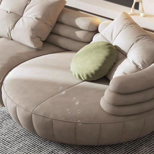 Eric Beige Suede Fabric Curved Secional Sofa Round Chaise Couch