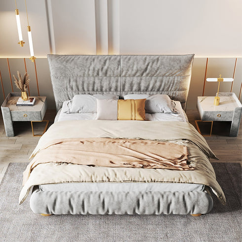 Evans Suede Fabric Upholstered Headboard Modern Bed Frame