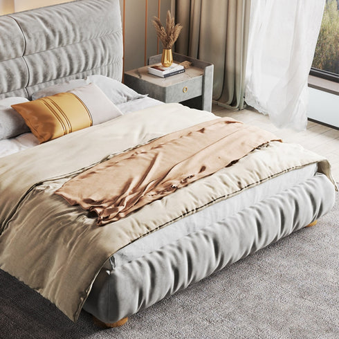 Evans Suede Fabric Upholstered Headboard Modern Bed Frame