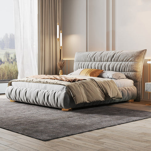 Evans Suede Fabric Upholstered Headboard Modern Bed Frame