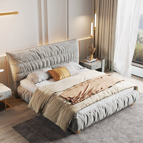 Evans Suede Fabric Upholstered Headboard Modern Bed Frame