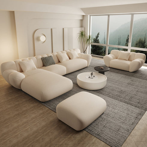 Eve Cream Boucle Fabric Sectional Sofa L-Shape Couch