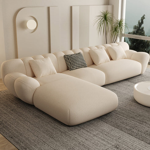 Eve Cream Boucle Fabric Sectional Sofa L-Shape Couch