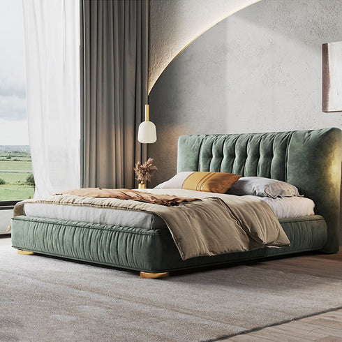 Evert Suede Fabric Upholstered Headboard Modern Bed Frame