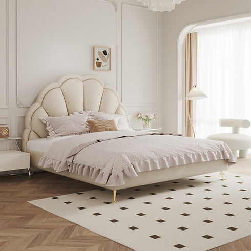 Figueroa Microfiber Leather Flower Shaped Headboard Modern Bed Frame