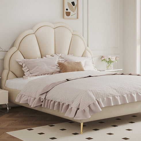 Figueroa Microfiber Leather Flower Shaped Headboard Modern Bed Frame