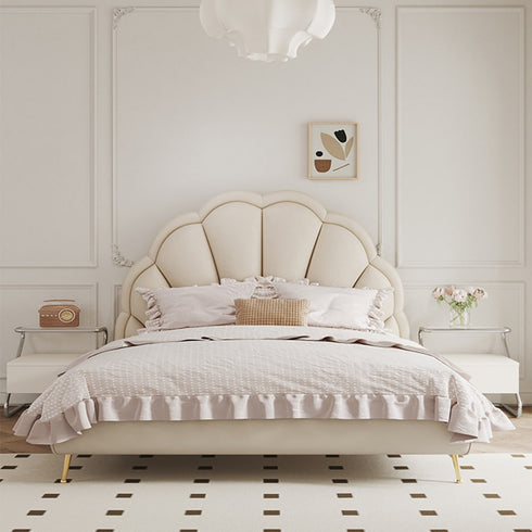 Figueroa Microfiber Leather Flower Shaped Headboard Modern Bed Frame