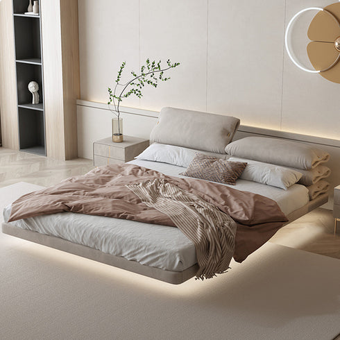 Lucas Suede Fabric Pillow Shaped Headboard Floating Bed Frame