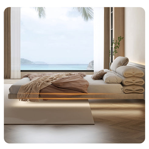 Lucas Suede Fabric Pillow Shaped Headboard Floating Bed Frame