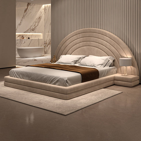David Suede Fabric Wide Curved Headboard Bed Frame with Bedside Table