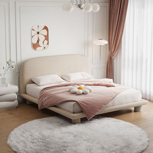 Flore Boucle Round Shaped Headbord Bed Frame