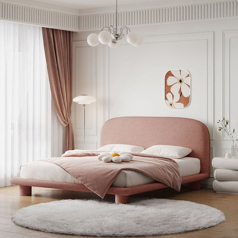 Flore Boucle Round Shaped Headbord Bed Frame