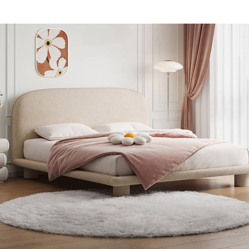 Flore Boucle Round Shaped Headbord Bed Frame