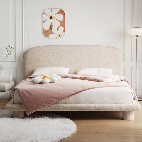 Flore Boucle Round Shaped Headbord Bed Frame