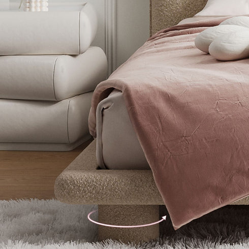Flore Boucle Round Shaped Headbord Bed Frame