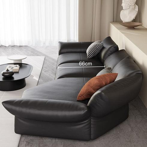 Flower Designed Luxury Black Calf Leather Sofa Interior Sectional Couch
