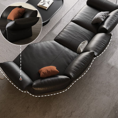 Flower Designed Luxury Black Calf Leather Sofa Interior Sectional Couch