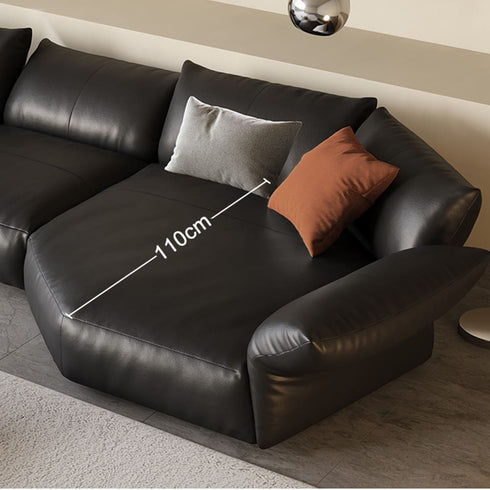 Flower Designed Luxury Black Calf Leather Sofa Interior Sectional Couch