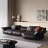 Flower Designed Luxury Black Calf Leather Sofa Interior Sectional Couch