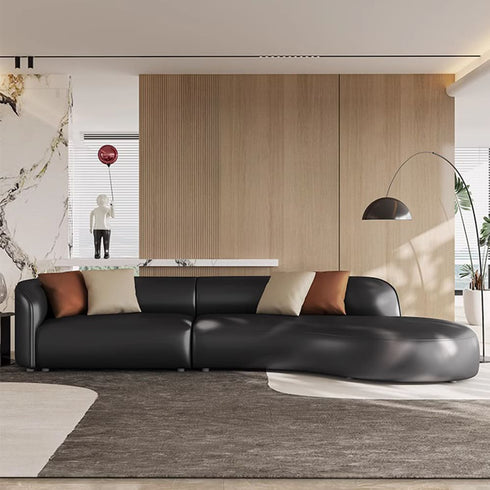 Gene Black Calf Round Multi Seater Sofa Luxury Interior Curved Sectionl Couch