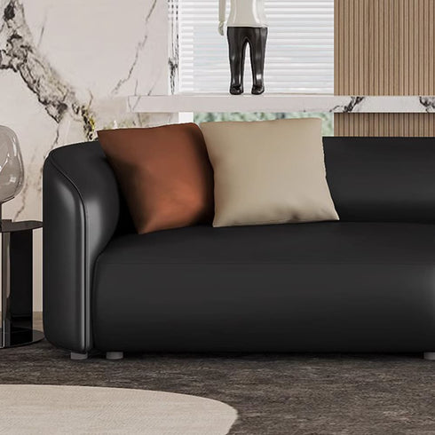 Gene Black Calf Round Multi Seater Sofa Luxury Interior Curved Sectionl Couch
