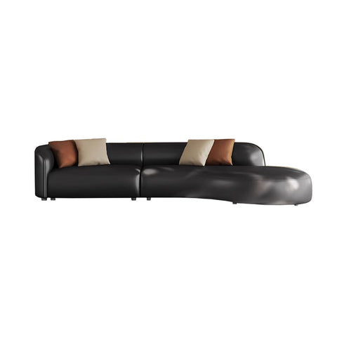 Gene Black Calf Round Multi Seater Sofa Luxury Interior Curved Sectionl Couch