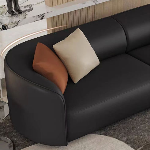 Gene Black Calf Round Multi Seater Sofa Luxury Interior Curved Sectionl Couch