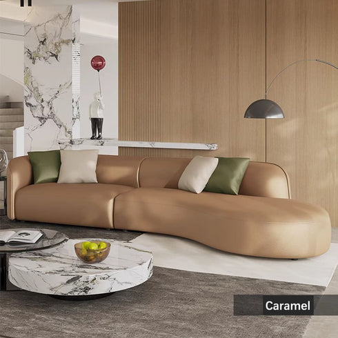 Gene Black Calf Round Multi Seater Sofa Luxury Interior Curved Sectionl Couch