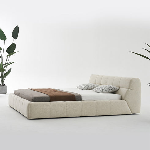 Gizeh Teddy Boucle Fabric Modern Low Headboard Bed Frame