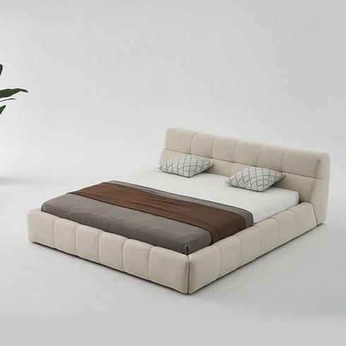 Gizeh Teddy Boucle Fabric Modern Low Headboard Bed Frame
