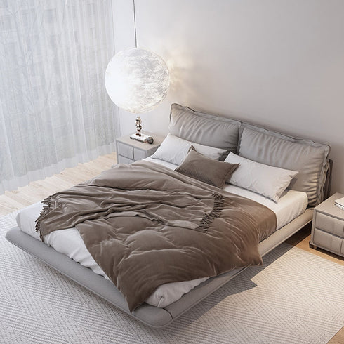 Gotzon Suede Fabric Modern Floating Bed Frame with Cushions