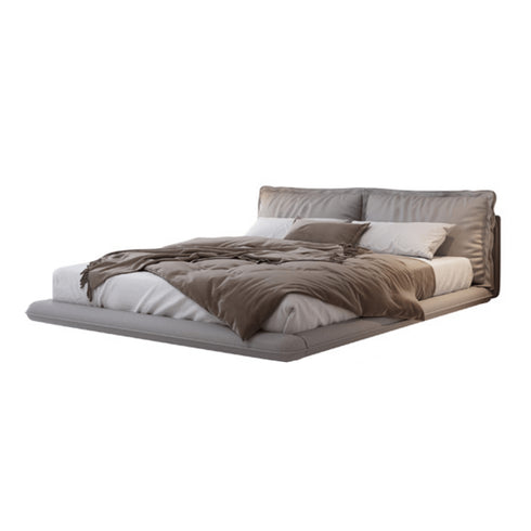 Gotzon Suede Fabric Modern Floating Bed Frame with Cushions