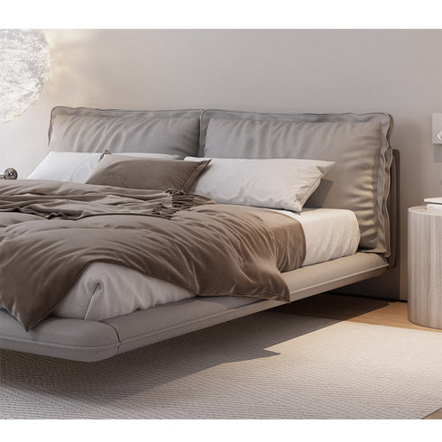 Gotzon Suede Fabric Modern Floating Bed Frame with Cushions