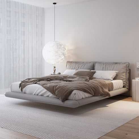 Gotzon Suede Fabric Modern Floating Bed Frame with Cushions