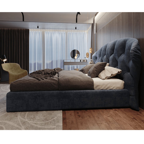 Haden Linen Fabric Wide Headboard Luxury Modern Bed Frame