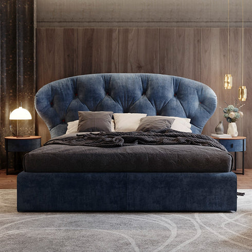 Haden Linen Fabric Wide Headboard Luxury Modern Bed Frame