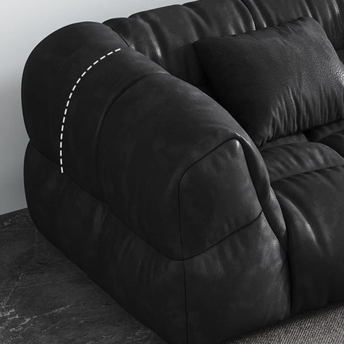 Hardy Black Calf Leather Sectional Sofa L-Shape Couch
