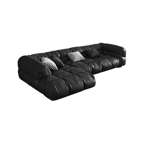 Hardy Black Calf Leather Sectional Sofa L-Shape Couch