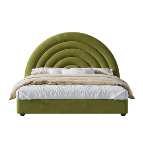 Hartley Velvet Fabric Rainbow Circle Round Shaped Headboard Bed Frame