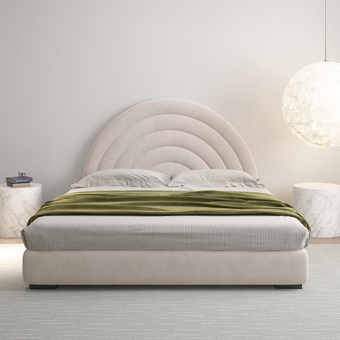 Hartley Velvet Fabric Rainbow Circle Round Shaped Headboard Bed Frame