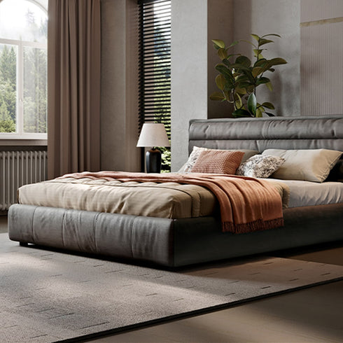 Harue Suede Fabric Modern Upholstered Headboard Bed Frame