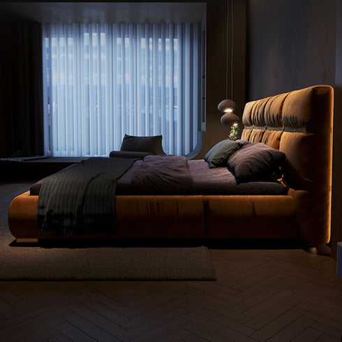 Hassan Suede Fabric High Headboard Bed Frame