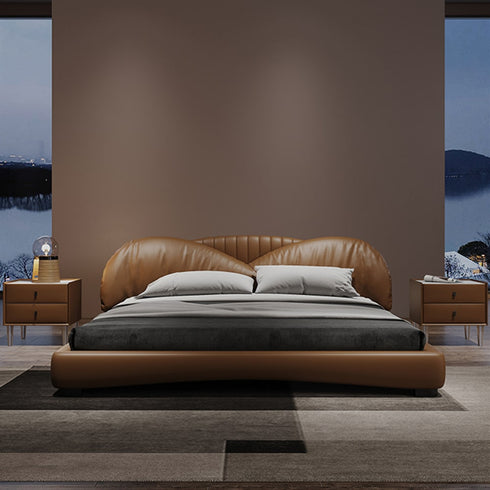 Hazel Microfiber Leather Luxury Curved Headboard Bed Frame