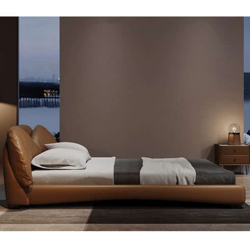 Hazel Microfiber Leather Luxury Curved Headboard Bed Frame