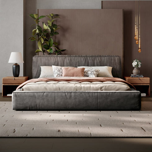 Icnoyotl Suede Fabric Rectangular Headboard Modern Bed Frame