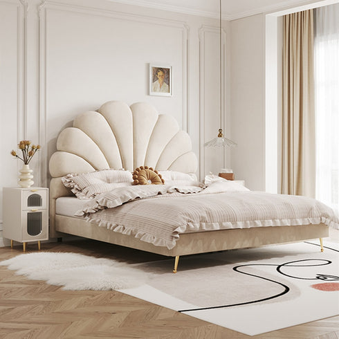 Innis Velvet Flower Shaped Headboard Bed Frame