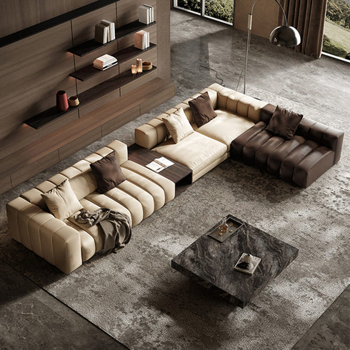 Iris Calf Leather 3 Seater Sofa Two-Tone Piano Key Couch