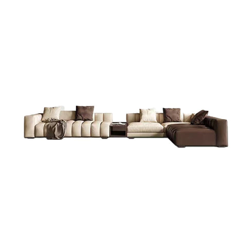 Iris Calf Leather Multi Seater Sectional Sofa Two-Tone Piano Key L-Shape Couch